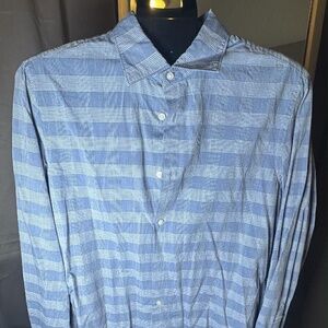 Vince Mens Blue White Plaid Button Down Shirt Italian Fabric Long Sleeve
